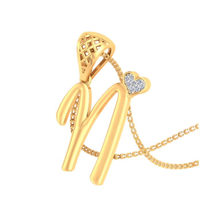 Ishi Diamonds Elegant 18k Gold N Alphabet Lab Grown Diamond Pendant