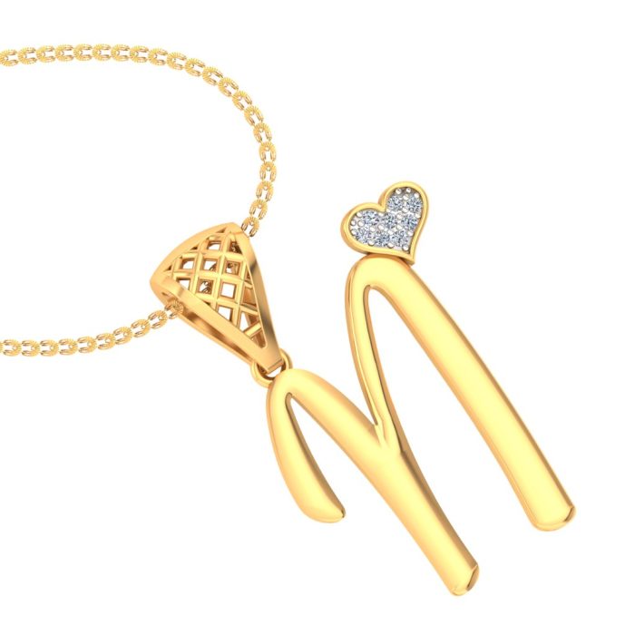 Ishi Diamonds Elegant 18k Gold N Alphabet Lab Grown Diamond Pendant - Image 5