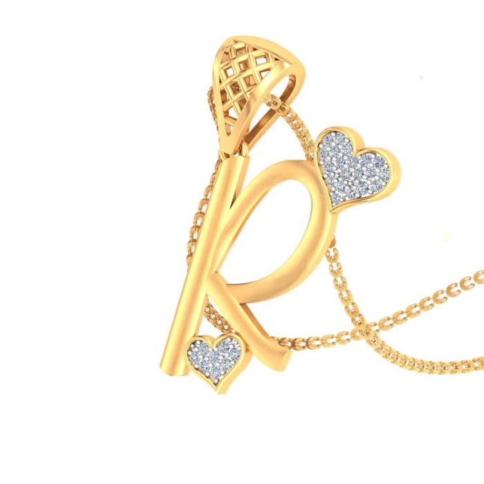 Ishi Diamonds Elegant 18k Gold R Alphabet Lab Grown Diamond Pendant