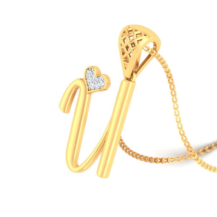 Ishi Diamonds Elegant 18k Gold U Alphabet Lab Grown Diamond Pendant