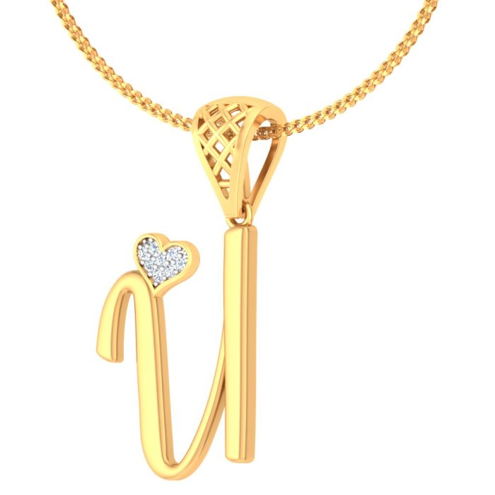 Ishi Diamonds Elegant 18k Gold U Alphabet Lab Grown Diamond Pendant - Image 4