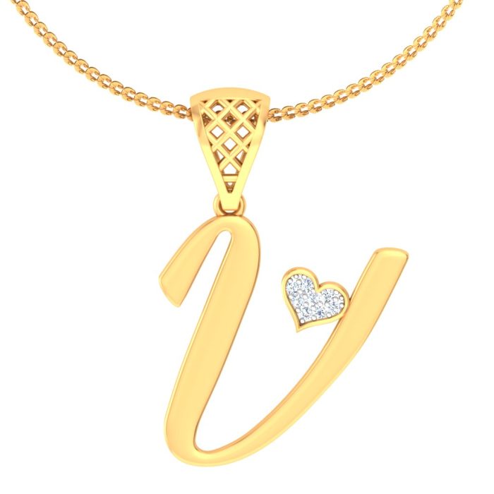 Ishi Diamonds Elegant 18k Gold V Alphabet Lab Grown Diamond Pendant - Image 3