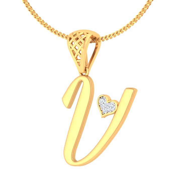 Ishi Diamonds Elegant 18k Gold V Alphabet Lab Grown Diamond Pendant - Image 4