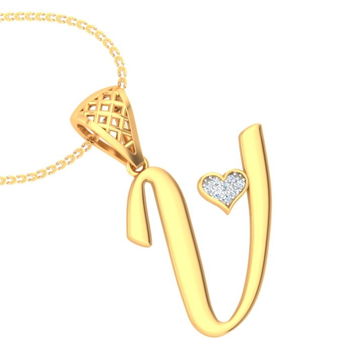 Ishi Diamonds Elegant 18k Gold V Alphabet Lab Grown Diamond Pendant - Image 5