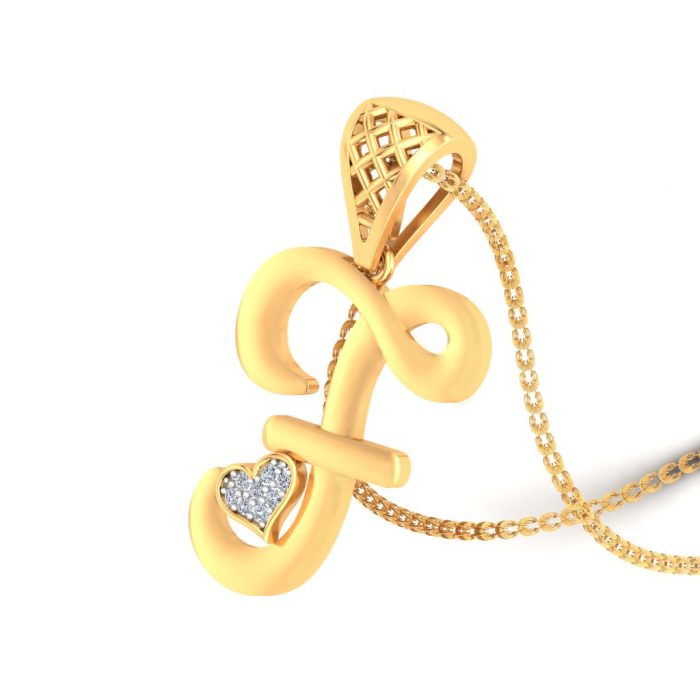Ishi Diamonds Elegant 18k Gold F Alphabet Lab Grown Diamond Pendant