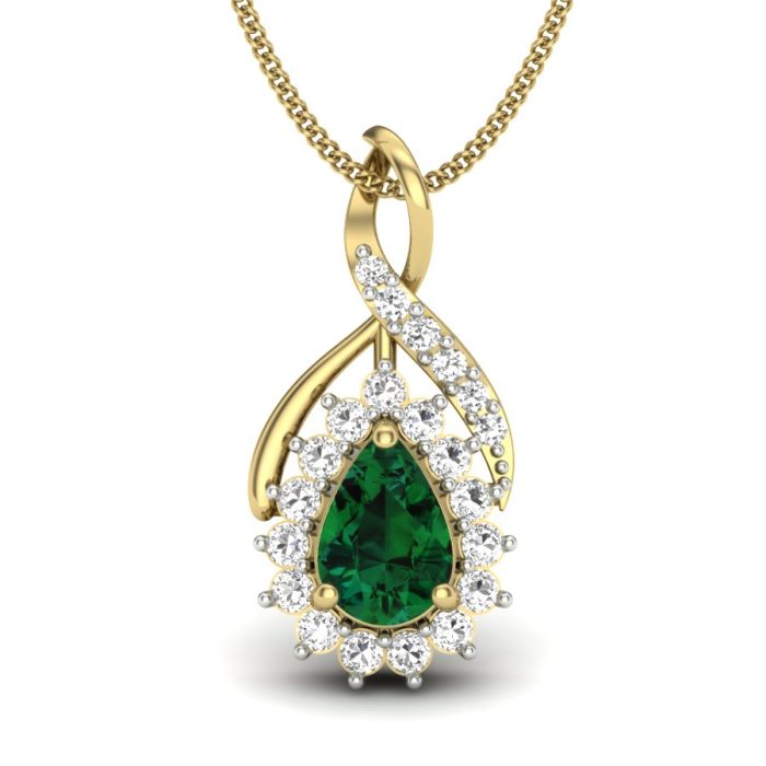 Ishi Diamonds 18k Gold Elegant Lab Grown Diamond Emerald Pendant