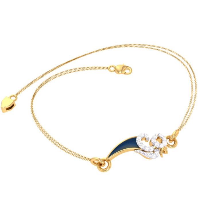 Ishi Diamonds Divine Elegance Gold Bracelet with ॐ Symbol, Blue Enamel, and Sparkling Lab Grown Diamond - Image 2