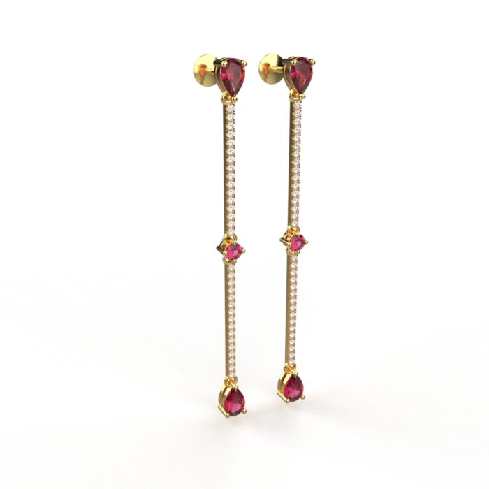 Ishi Diamonds Enchanting 18K Gold Ruby Lab Grown Diamond Long Earrings
