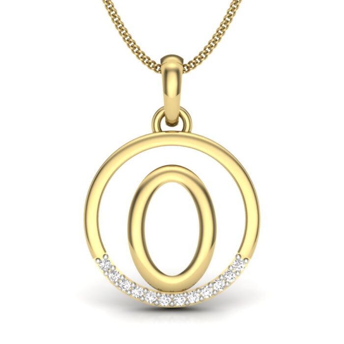 Ishi Diamonds Elegant 18k Gold O Alphabet Lab Grown Diamond Pendant