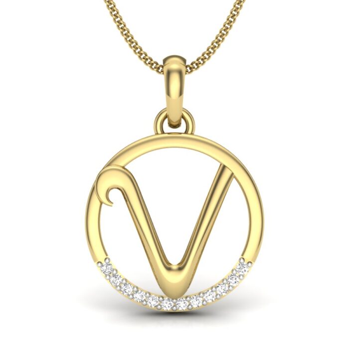 Ishi Diamonds Elegant 14k Gold V Alphabet Lab Grown Diamond Pendant