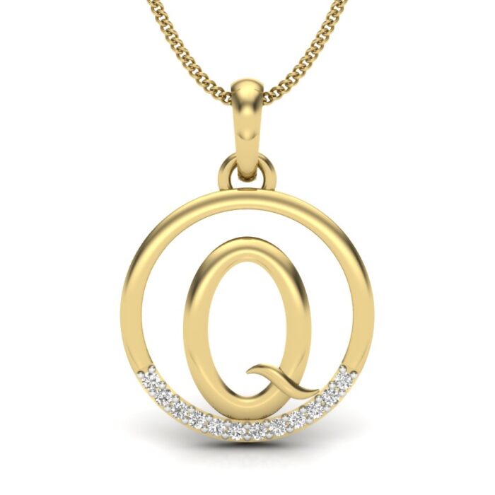 Ishi Diamonds Elegant 14k Gold Q Alphabet Lab Grown Diamond Pendant