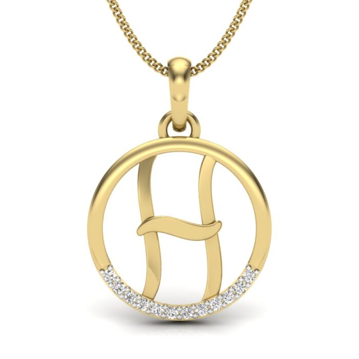 Ishi Diamonds Elegant 18k Gold H Alphabet Lab Grown Diamond Pendant