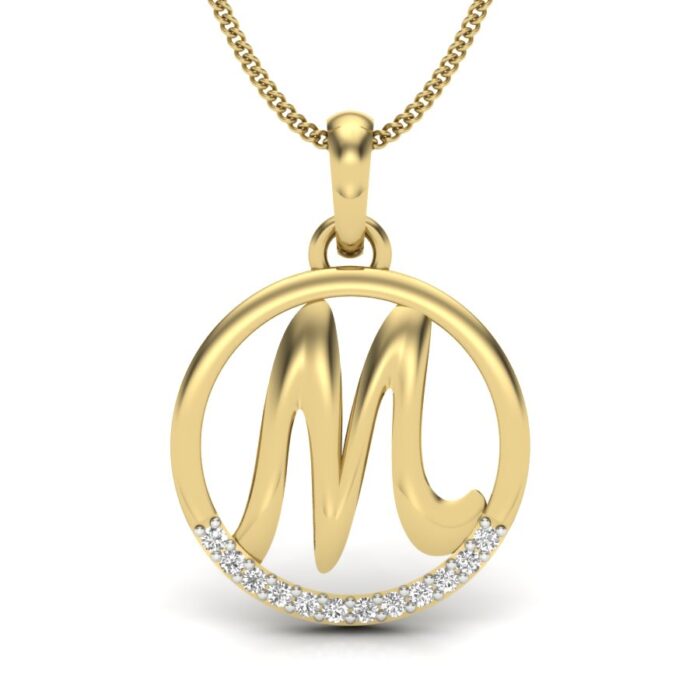 Ishi Diamonds Elegant 14k Gold M Alphabet Lab Grown Diamond Pendant