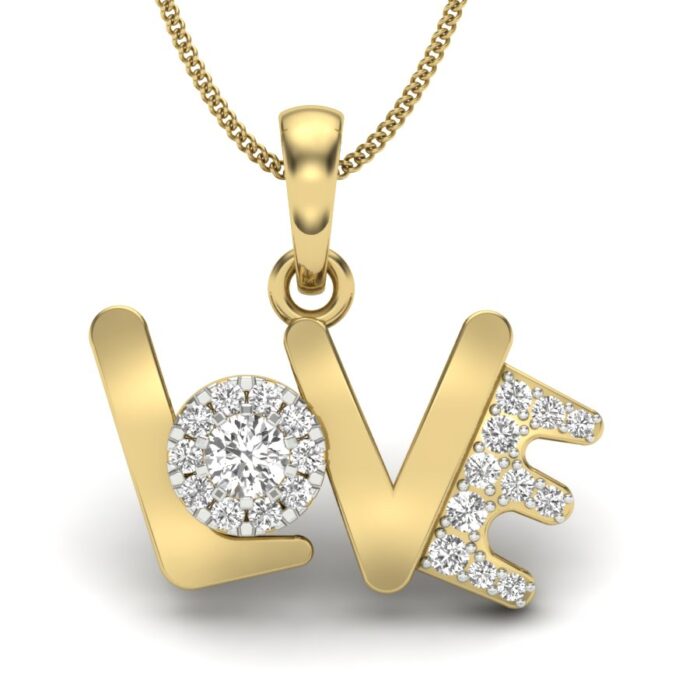 Ishi Diamonds Lab Grown Diamond Embrace 18K Gold 'Love' Pendant with Sparkling 'O' and 'E'