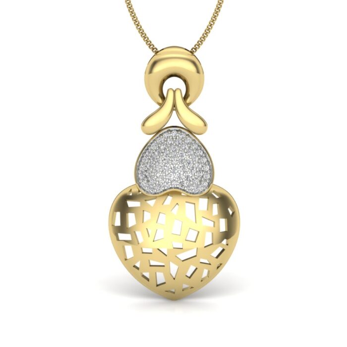Ishi Diamonds 14k Gold Glittering Dual Heart Lab Grown Diamond Pendant