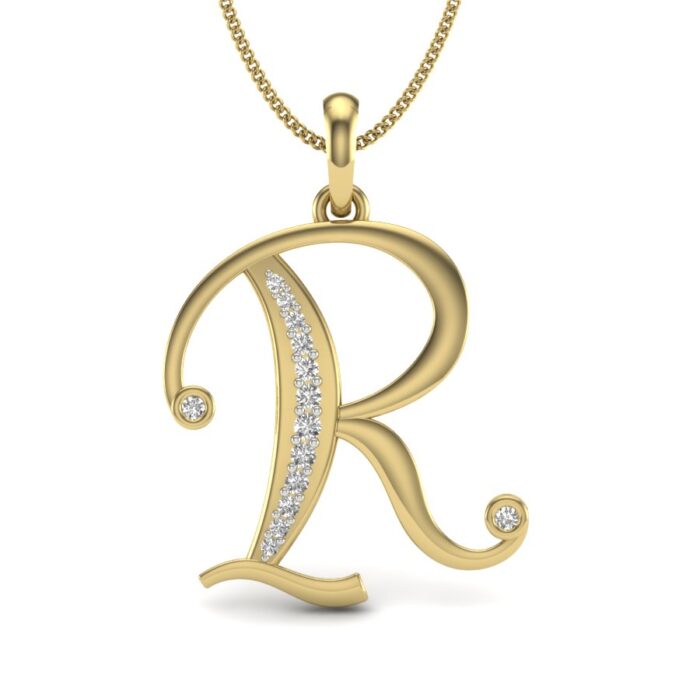 Ishi Diamonds 14k Gold Letter R Lab Grown Diamond Pendant