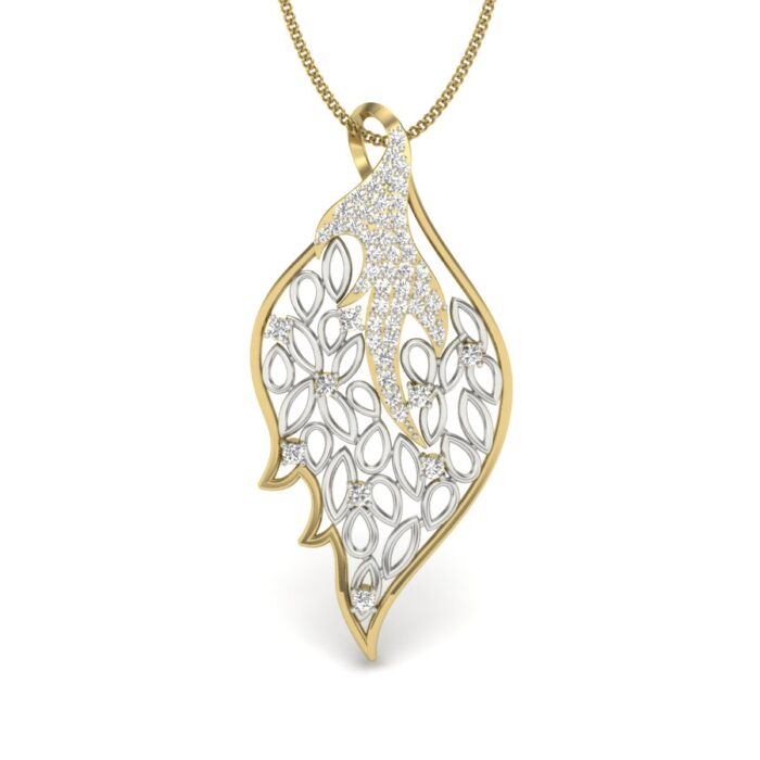 Ishi Diamonds 18k Gold Sparkling Leaf Lab Grown Diamond Pendant
