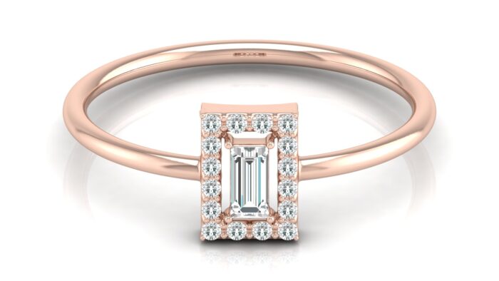Ishi Diamonds 18k Rose Gold Dainty Baguette Halo Diamond Ring - Image 3