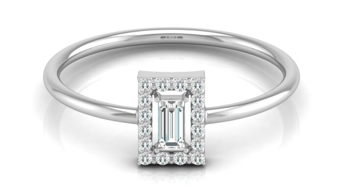 Ishi Diamonds 14k White Gold Dainty Baguette Halo Lab Grown Diamond Ring - Image 2