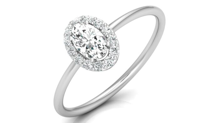 Ishi Diamonds 18k White Gold Minimalist Oval Halo Lab Grown Diamond Ring
